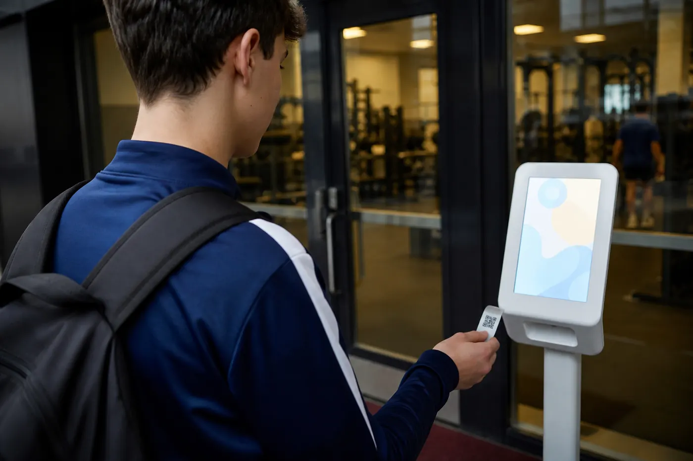 Sporcu bileklikteki karekodu kioskta okutuyor